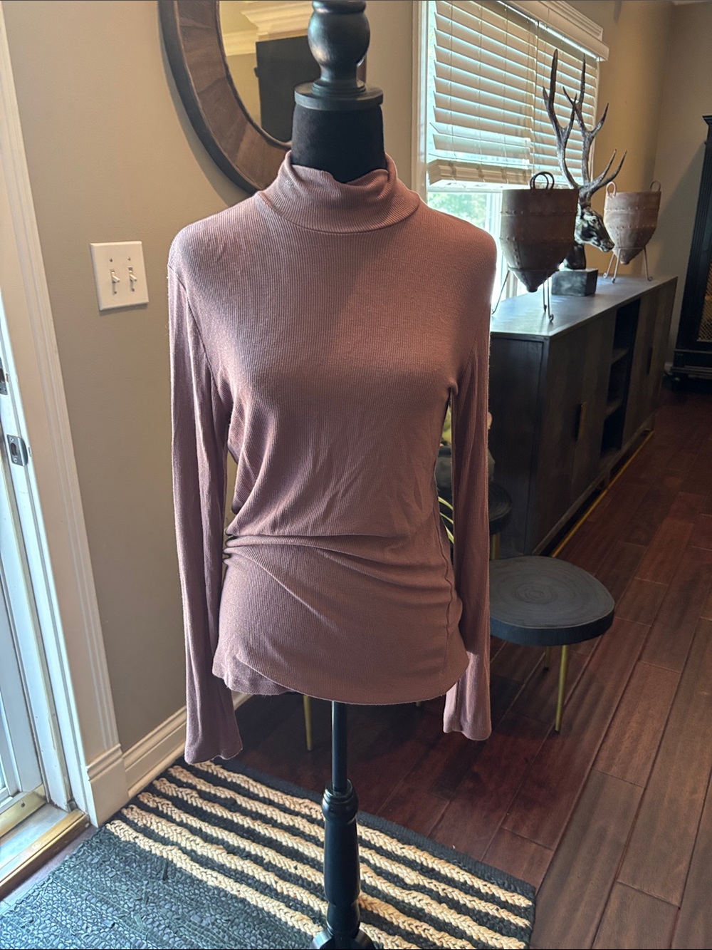 Workshop Republic Clothing Mauve Long-Sleeve Mock Neck Top